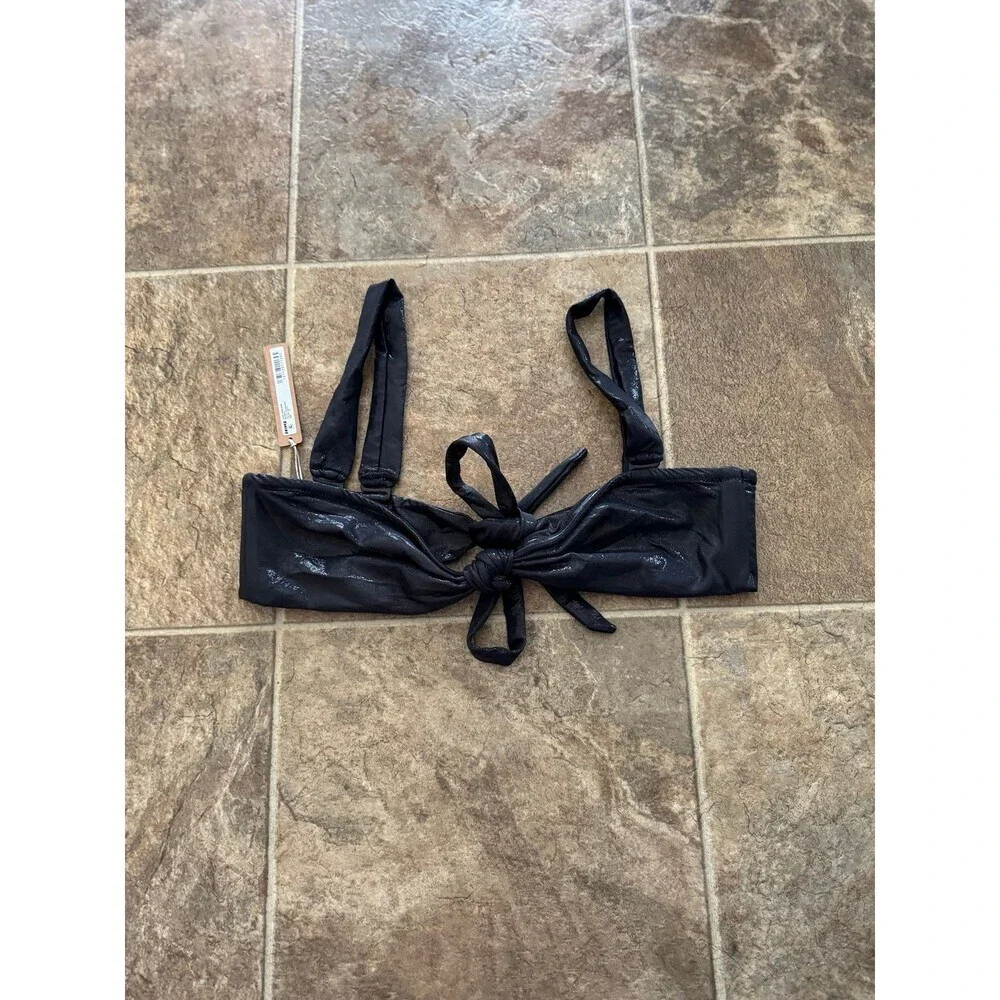 Skims Liquid Shine Swim Bandeau Bikini Top Onyx Size XL